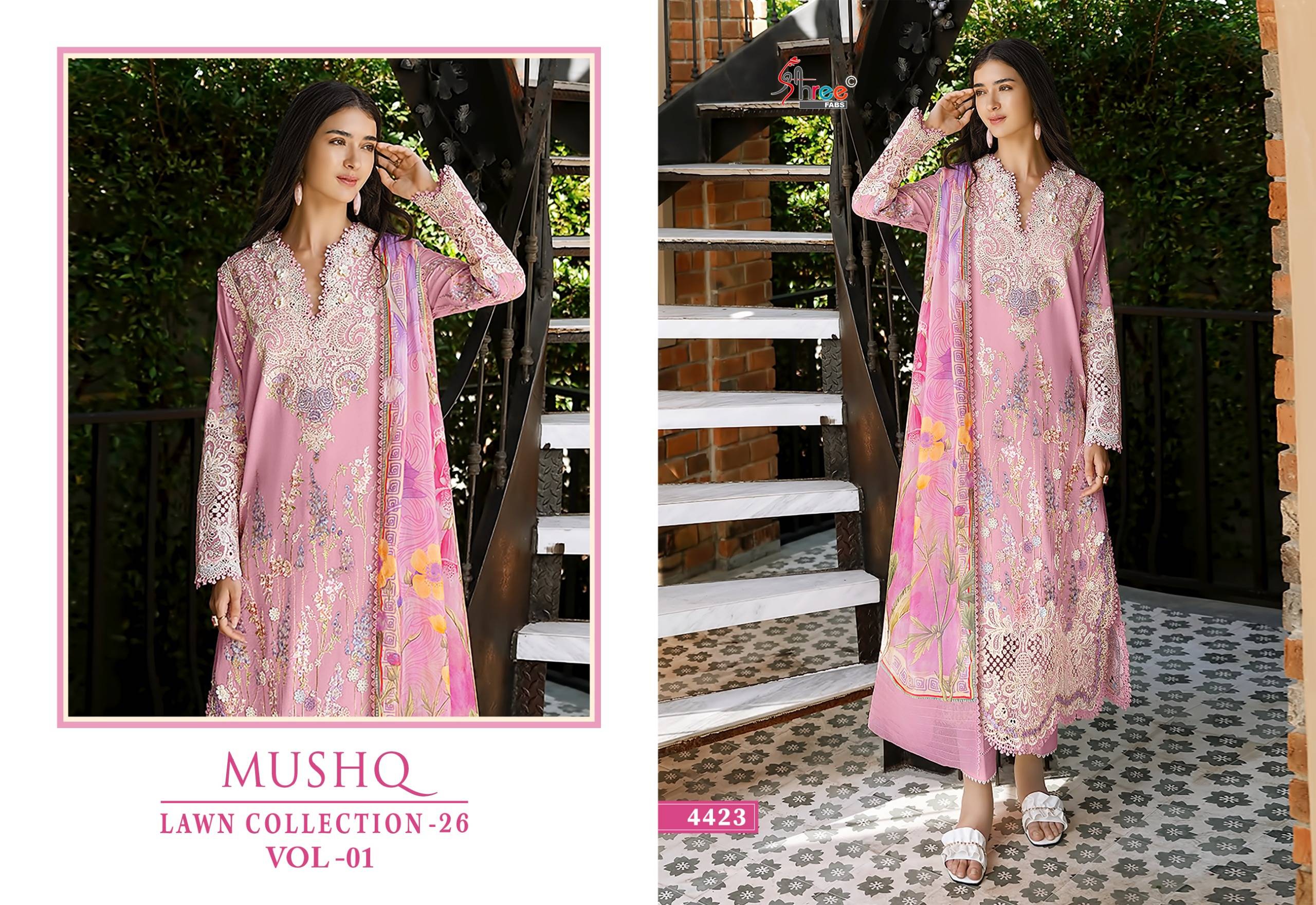 MUSHQ LAWN COLLECTION VOL-1 By Shree fabs 4421 To 4426 Series Pakistani Stylish Embroidered PURE COTTON Dresses At Wholesale Price